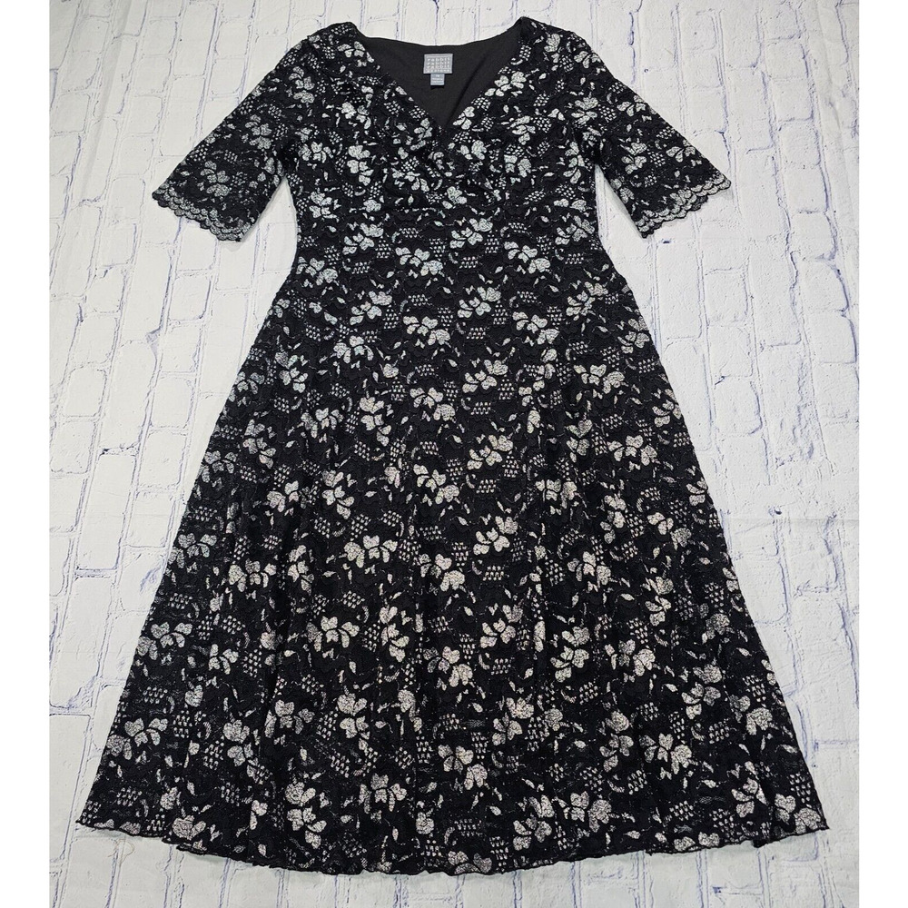 Rabbit Rabbit Rabbit WOMENS SIZE 10 Black Silver Glitter Lace Dress Below Knee